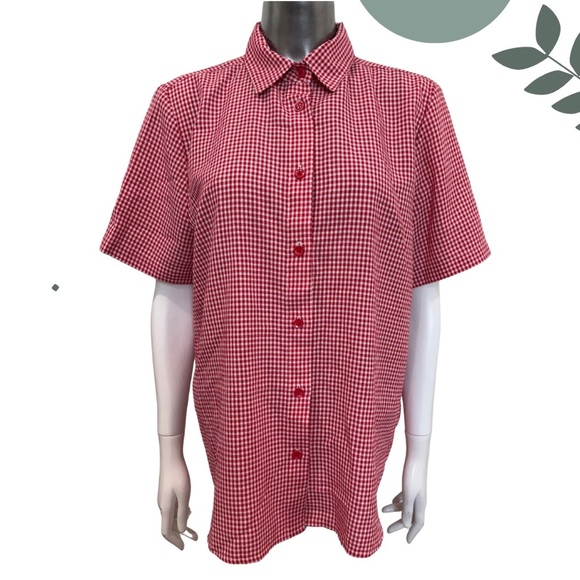 🛍️3/$40 Red White Gingham Button-Up Shirt – Short Sleeve, Classic Fit Size Large - Picture 1 of 7